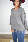 Hazel Blues® | Gray Ripped Raw Hem Chunky Pullover Sweater - Hazel Blues®