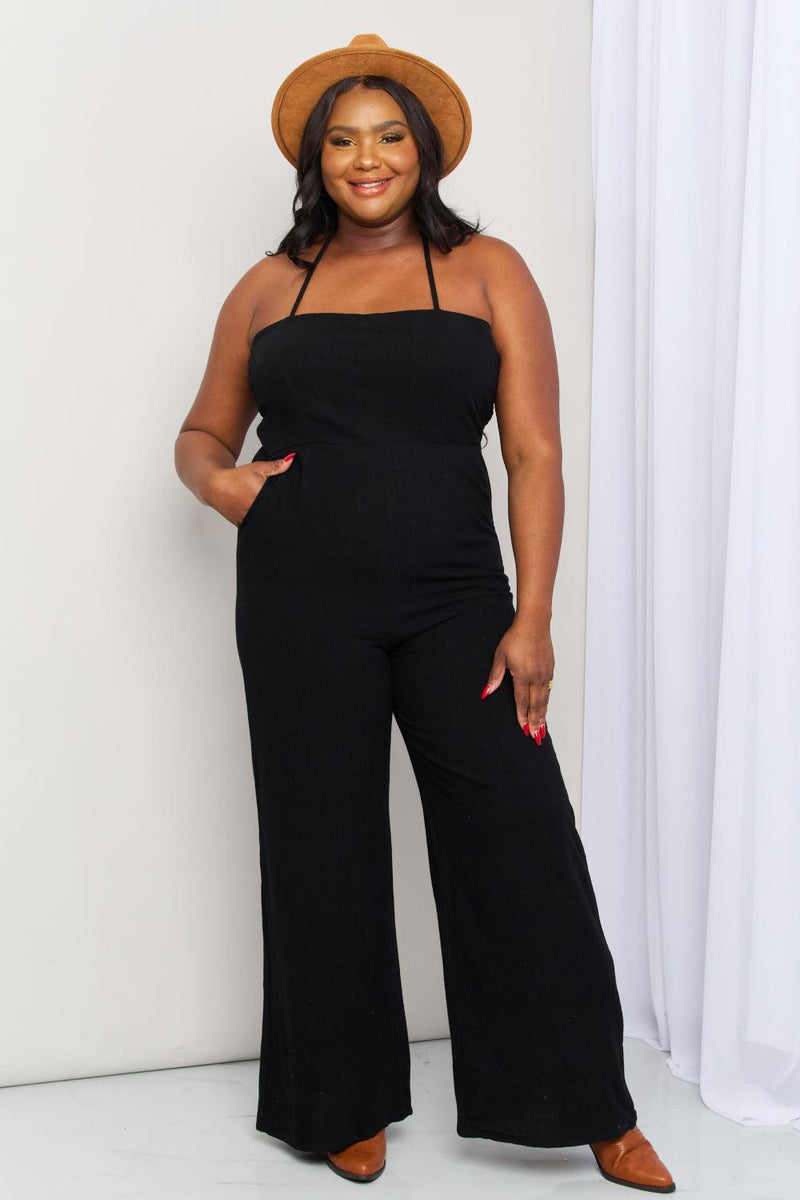 Weid Leg Jumpsuit for Women Solid Smocked Rompers with Big Pockets Trendy  Casual Baggy Ankle Outfits Pants