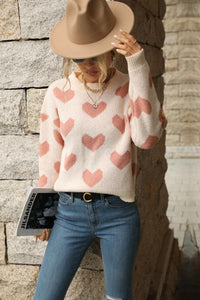 Hazel Blues® | Heart Pattern Dropped Shoulder Sweater - Hazel Blues®