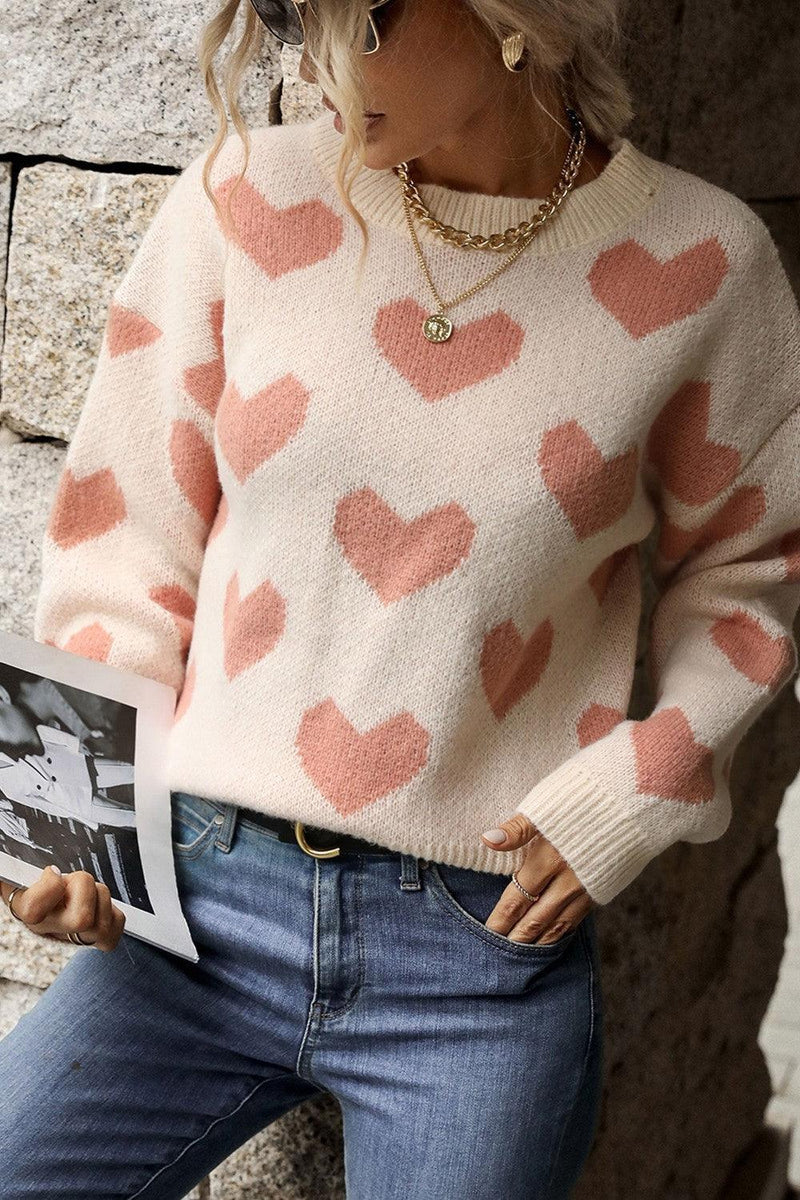 Hazel Blues® | Heart Pattern Dropped Shoulder Sweater - Hazel Blues®