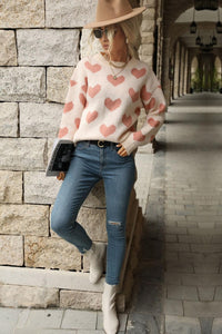 Hazel Blues® | Heart Pattern Dropped Shoulder Sweater - Hazel Blues®