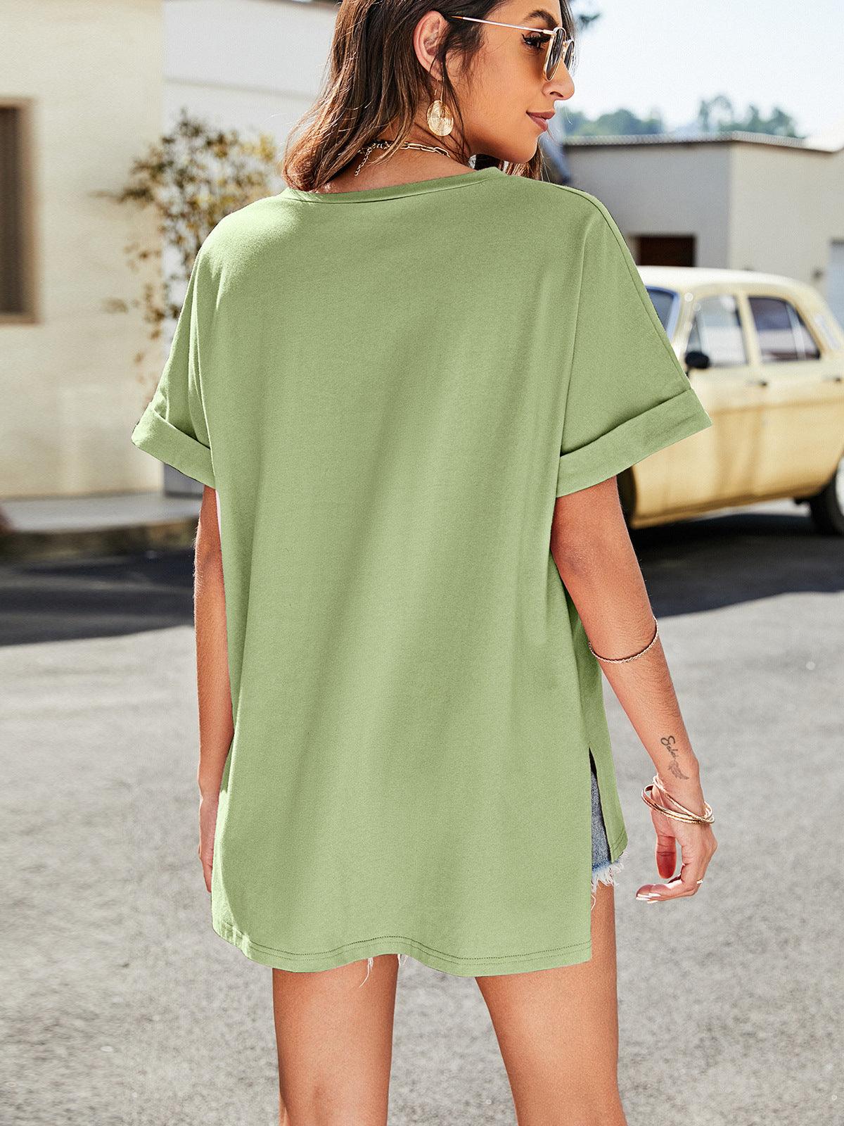 Hazel Blues® | High-Low Side Slit V-Neck Tee - Hazel Blues®