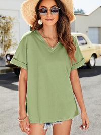 Hazel Blues® | High-Low Side Slit V-Neck Tee - Hazel Blues®