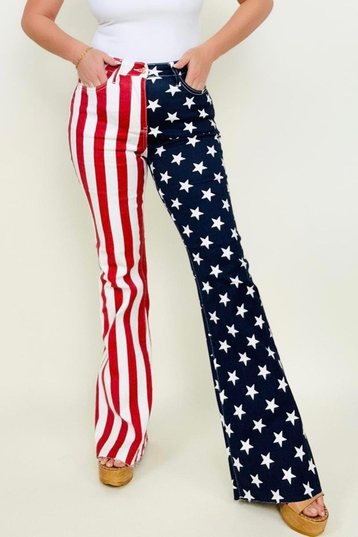 Hazel Blues® | Judy Blue High Waist American Flag Print Flare Jeans - Hazel Blues®