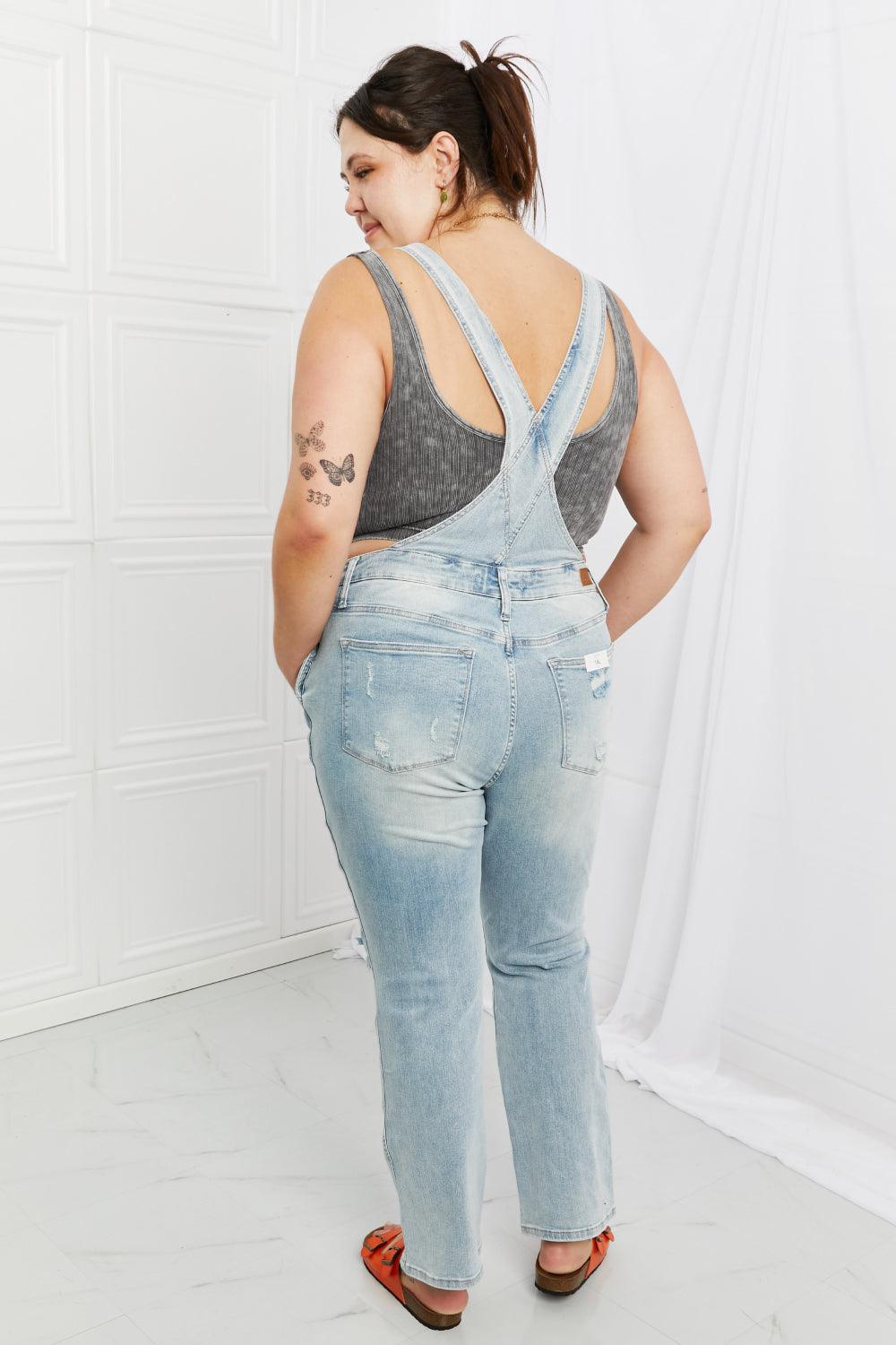 Hazel Blues®  Judy Blue Melina Distressed Straight Leg Overalls