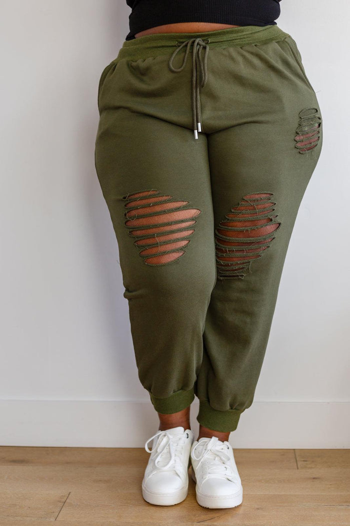 Hazel Blues® | Kick Back Distressed Joggers in Olive - Hazel Blues®