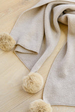 Hazel Blues® | Knitted Fuzzy Pom Pom Scarf In Beige - Hazel Blues®