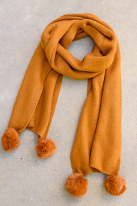 Hazel Blues® | Knitted Fuzzy Pom Pom Scarf In Ginger - Hazel Blues®