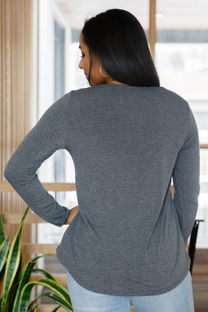 Hazel Blues® | Lacey Long Sleeve V Neck In Gray - Hazel Blues®
