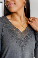 Hazel Blues® | Lacey Long Sleeve V Neck In Gray - Hazel Blues®