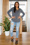 Hazel Blues® | Lacey Long Sleeve V Neck In Gray - Hazel Blues®