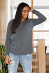 Hazel Blues® | Lacey Long Sleeve V Neck In Gray - Hazel Blues®