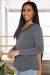 Hazel Blues® | Lacey Long Sleeve V Neck In Gray - Hazel Blues®