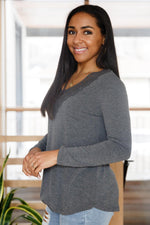 Hazel Blues® | Lacey Long Sleeve V Neck In Gray - Hazel Blues®