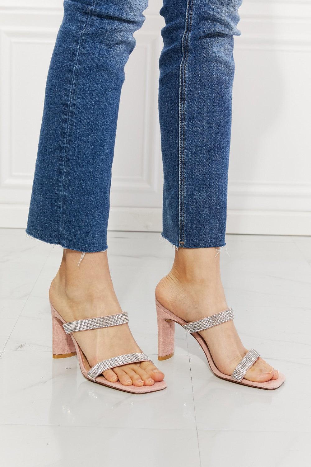 Hazel Blues® | Leave A Little Sparkle Rhinestone Block Heel Sandal in Pink - Hazel Blues®