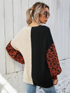 Hazel Blues® | Leopard Color Block V-Neck Tunic Pullover Sweater - Hazel Blues®