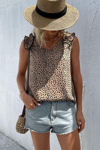 Hazel Blues® | Leopard Frill Trim V-Neck Tank - Hazel Blues®