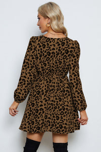 Hazel Blues® | Leopard V-Neck Balloon Sleeve Dress - Hazel Blues®