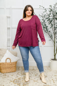 Hazel Blues® | Long Sleeve Knit Top With Pocket In Burgundy - Hazel Blues®