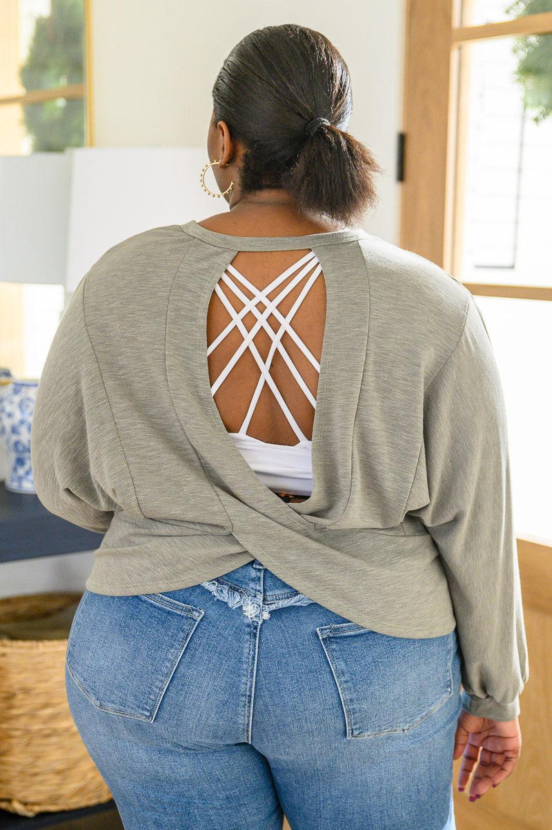 Hazel Blues® | Long Sleeve Solid Knit Open Back Top In Olive - Hazel Blues®