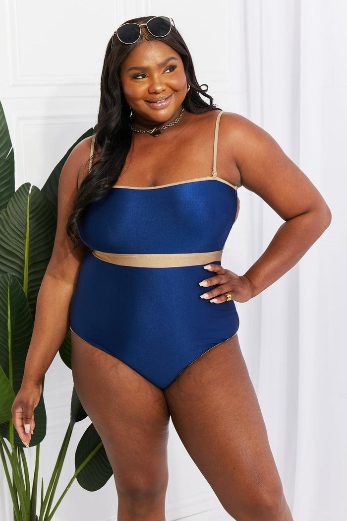 Hazel Blues® | Marina West Swim Wave Break Contrast Trim One-Piece - Hazel Blues®