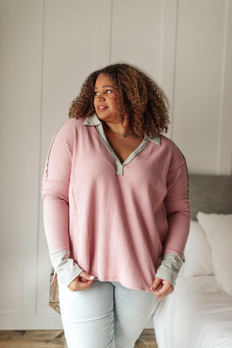 Hazel Blues® | Mia Waffle Knit Long Sleeve In Pink - Hazel Blues®