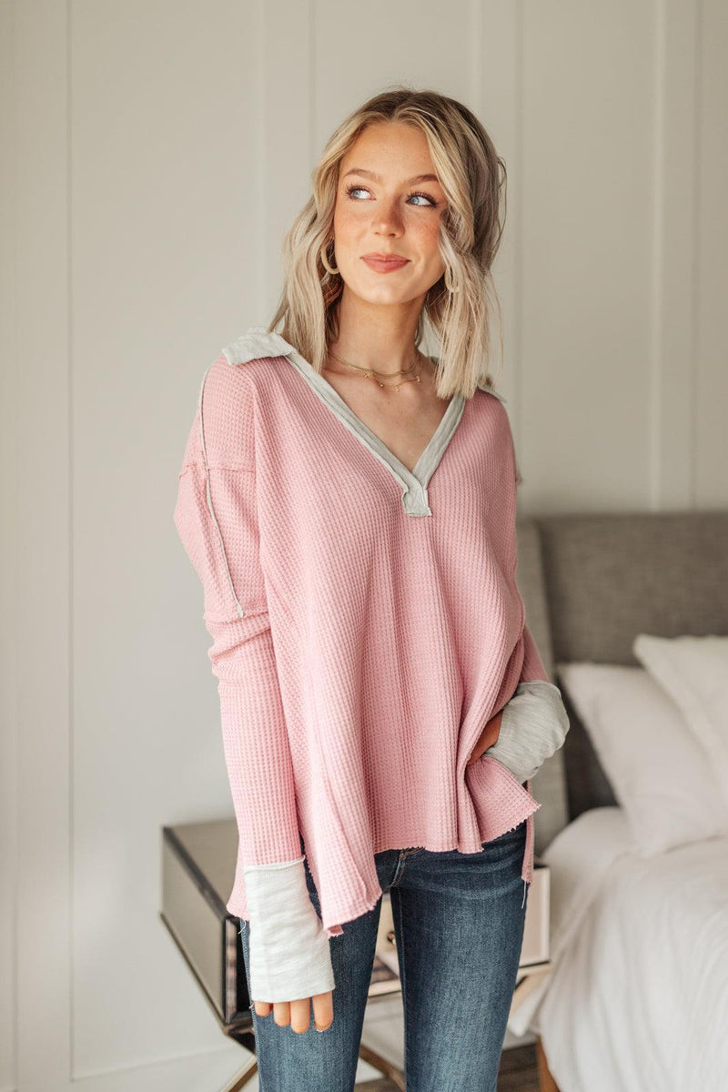 Hazel Blues® | Mia Waffle Knit Long Sleeve In Pink - Hazel Blues®