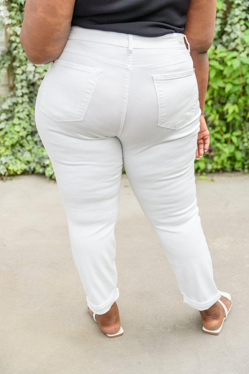 Hazel Blues® | Mid-Rise Boyfriend Destroyed White Jeans - Hazel Blues®