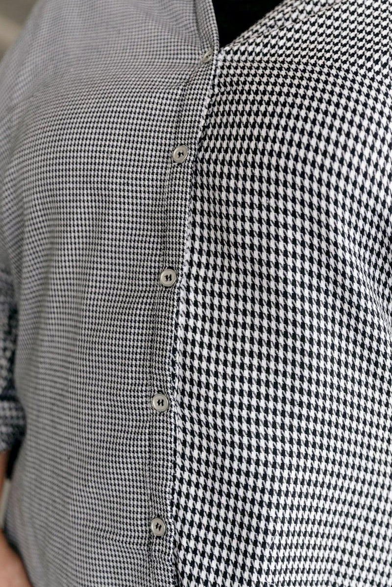 Hazel Blues® | Mixed Houndstooth Button Up Top - Hazel Blues®