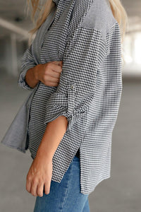 Hazel Blues® | Mixed Houndstooth Button Up Top - Hazel Blues®