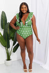 Hazel Blues® | Moonlit Dip Ruffle Plunge Swimsuit in Mid Green - Hazel Blues®