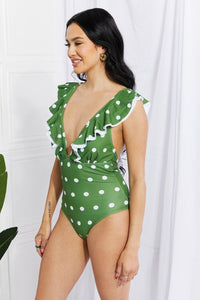 Hazel Blues® | Moonlit Dip Ruffle Plunge Swimsuit in Mid Green - Hazel Blues®