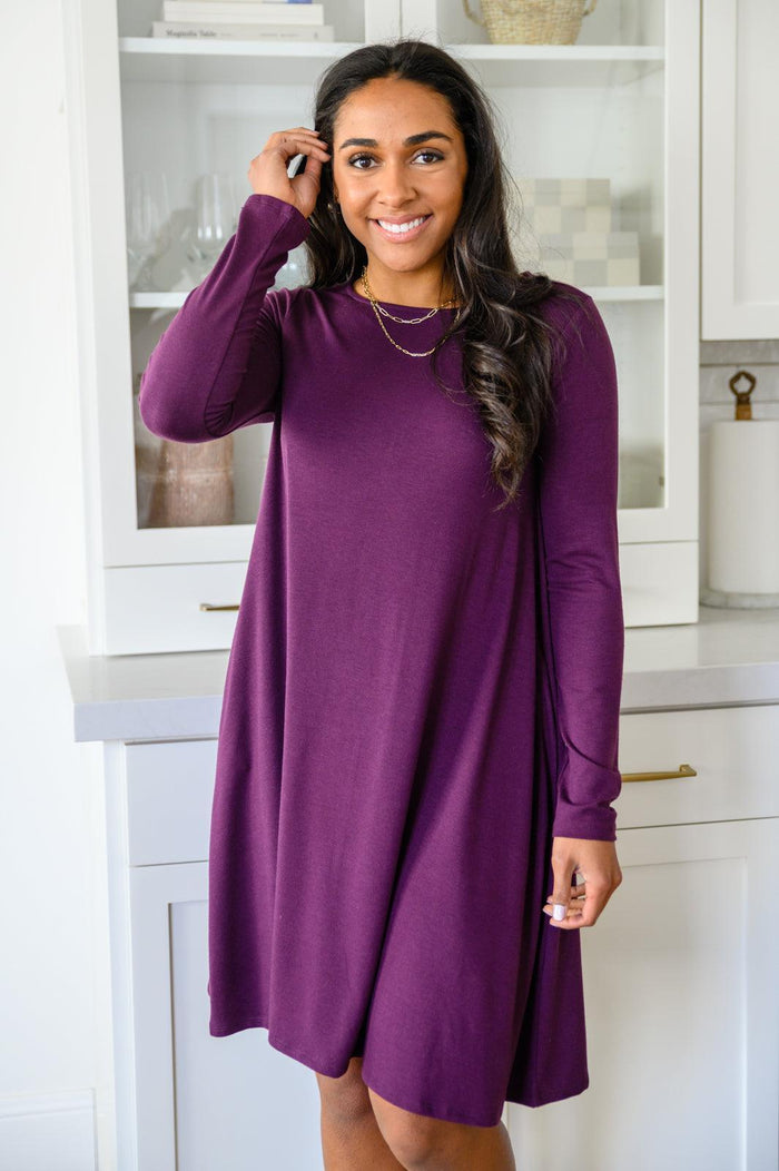 Hazel Blues® | Most Reliable Long Sleeve Knit Dress In Plum - Hazel Blues®