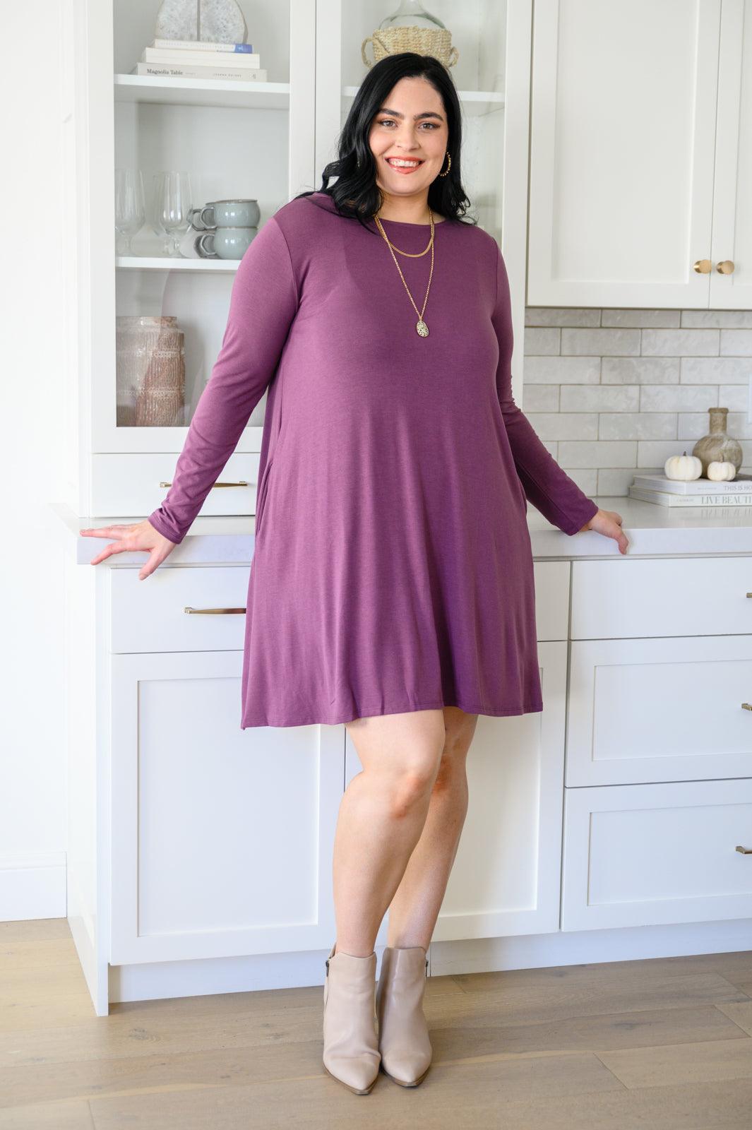 Hazel Blues® | Most Reliable Long Sleeve Knit Dress In Plum - Hazel Blues®