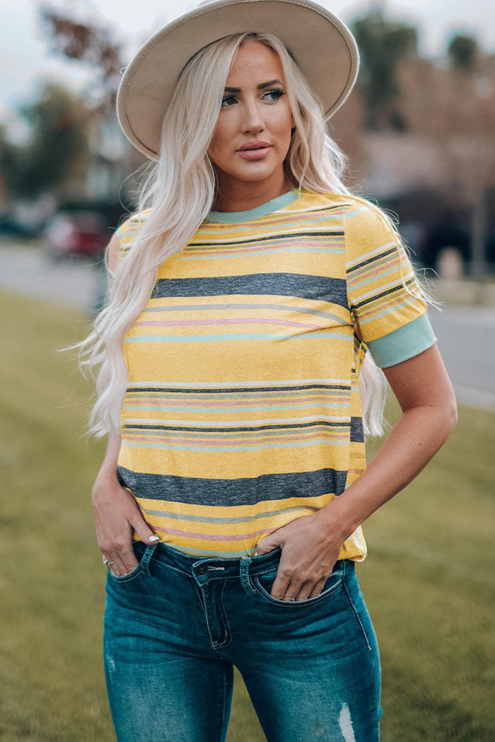 Hazel Blues® | Multicolored Striped Round Neck Tee Shirt - Hazel Blues®