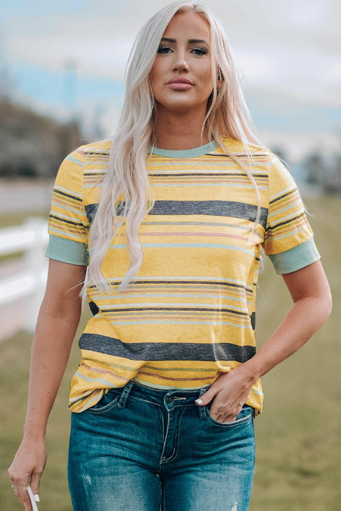 Hazel Blues® | Multicolored Striped Round Neck Tee Shirt - Hazel Blues®