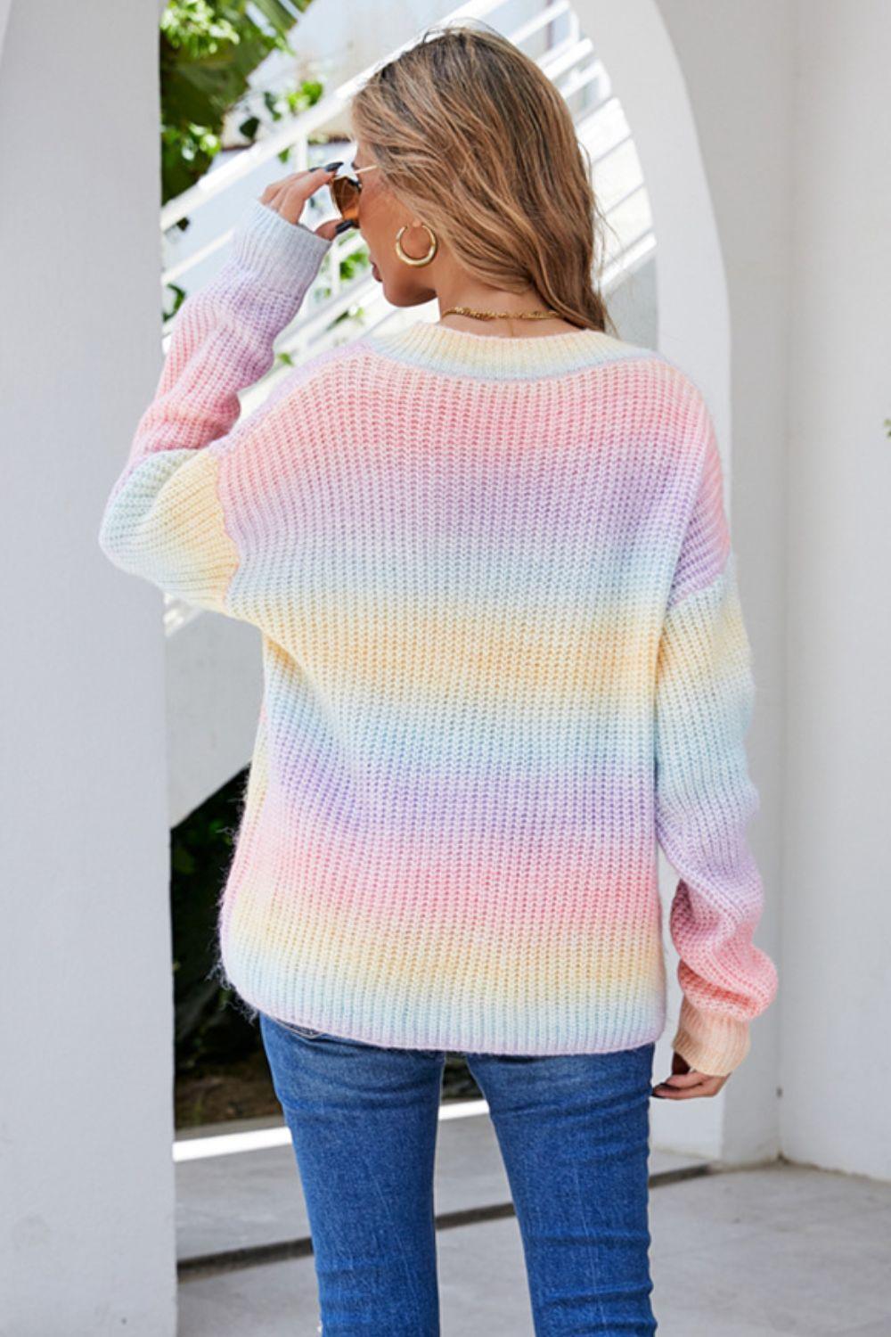 Hazel Blues® | Multicolored V-Neck Rib-Knit Sweater - Hazel Blues®