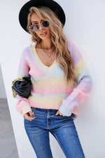 Hazel Blues® | Multicolored V-Neck Rib-Knit Sweater - Hazel Blues®