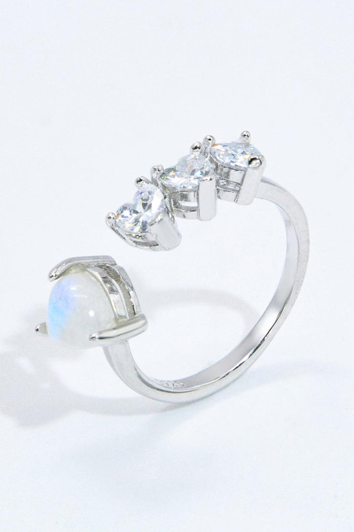 Hazel Blues® | Natural Moonstone and Zircon Heart Open Ring - Hazel Blues®