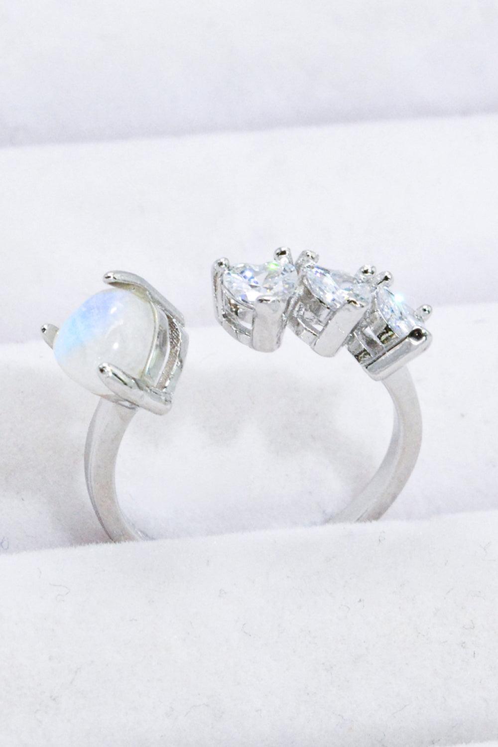 Hazel Blues® | Natural Moonstone and Zircon Heart Open Ring - Hazel Blues®