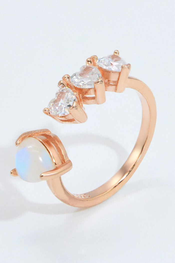 Hazel Blues® | Natural Moonstone and Zircon Heart Open Ring - Hazel Blues®