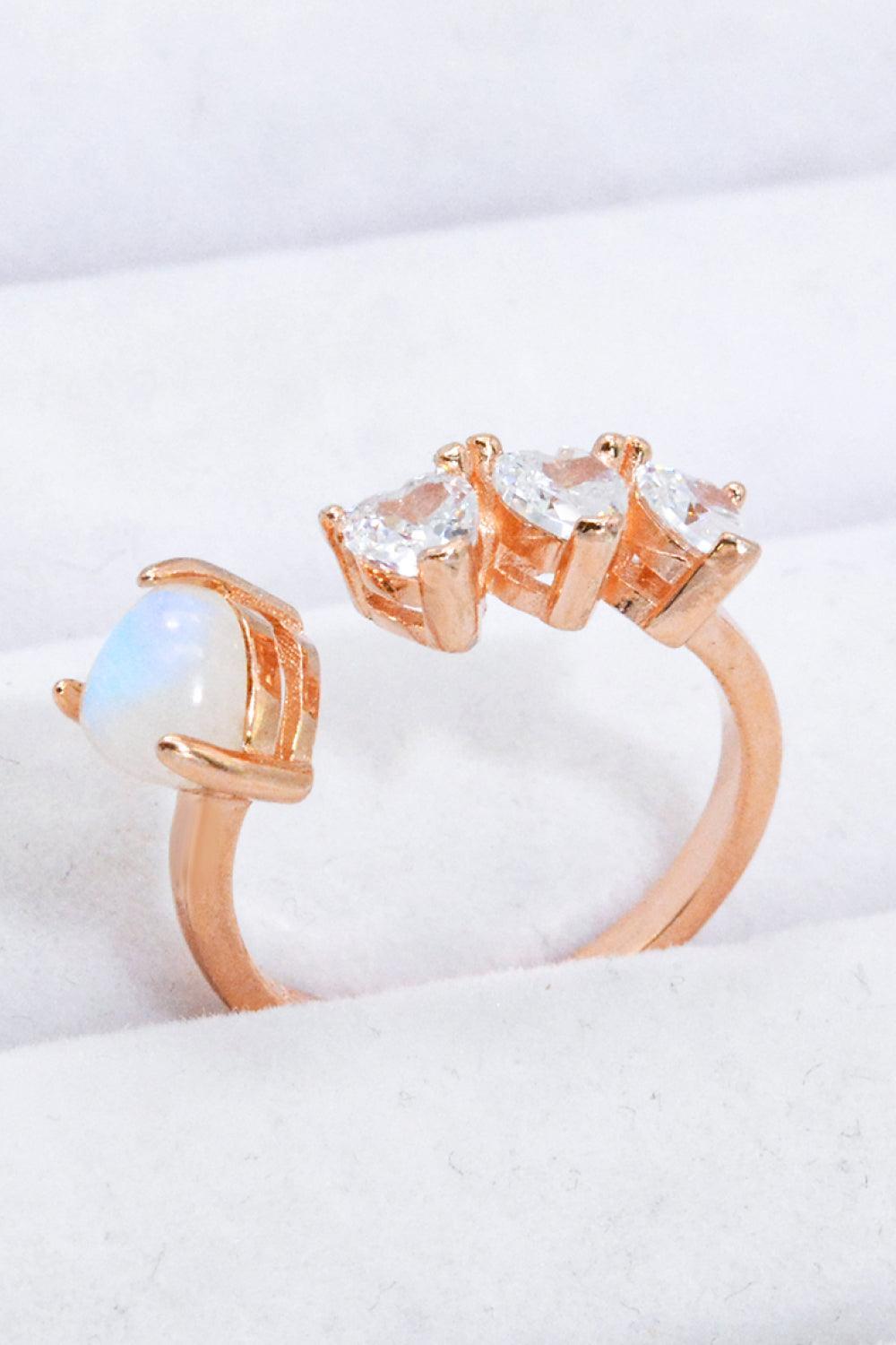 Hazel Blues® | Natural Moonstone and Zircon Heart Open Ring - Hazel Blues®