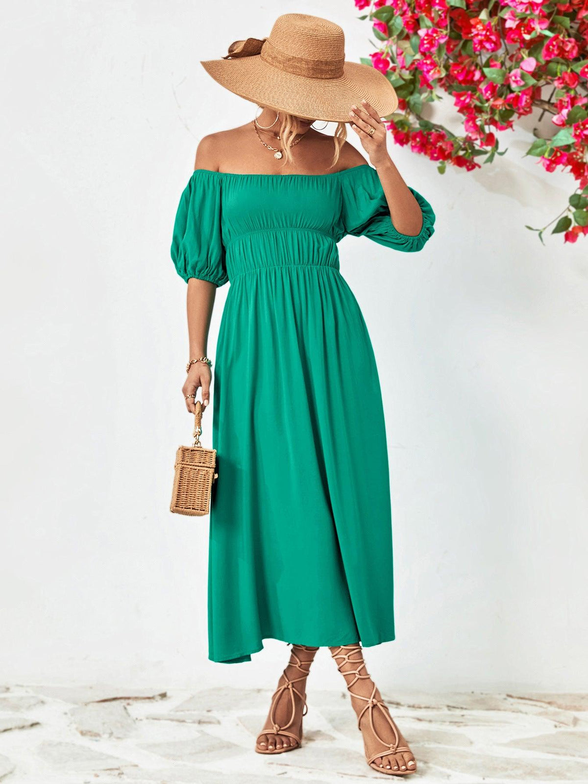 Hazel Blues® | Off-Shoulder Balloon Sleeve Midi Dress - Hazel Blues®