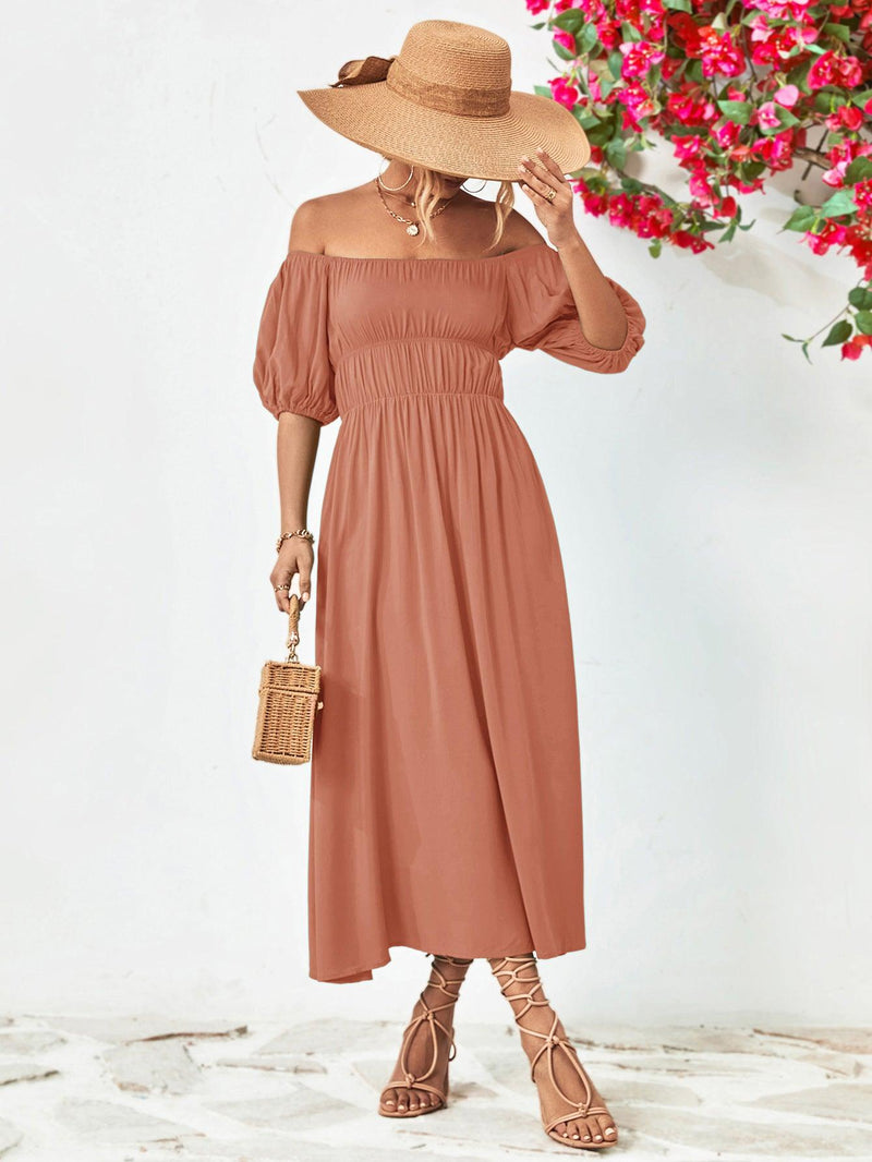 Hazel Blues® | Off-Shoulder Balloon Sleeve Midi Dress - Hazel Blues®