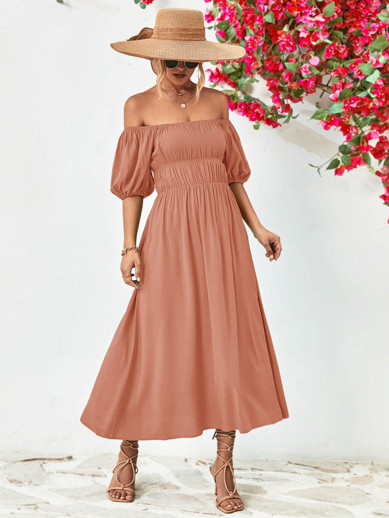 Hazel Blues® | Off-Shoulder Balloon Sleeve Midi Dress - Hazel Blues®