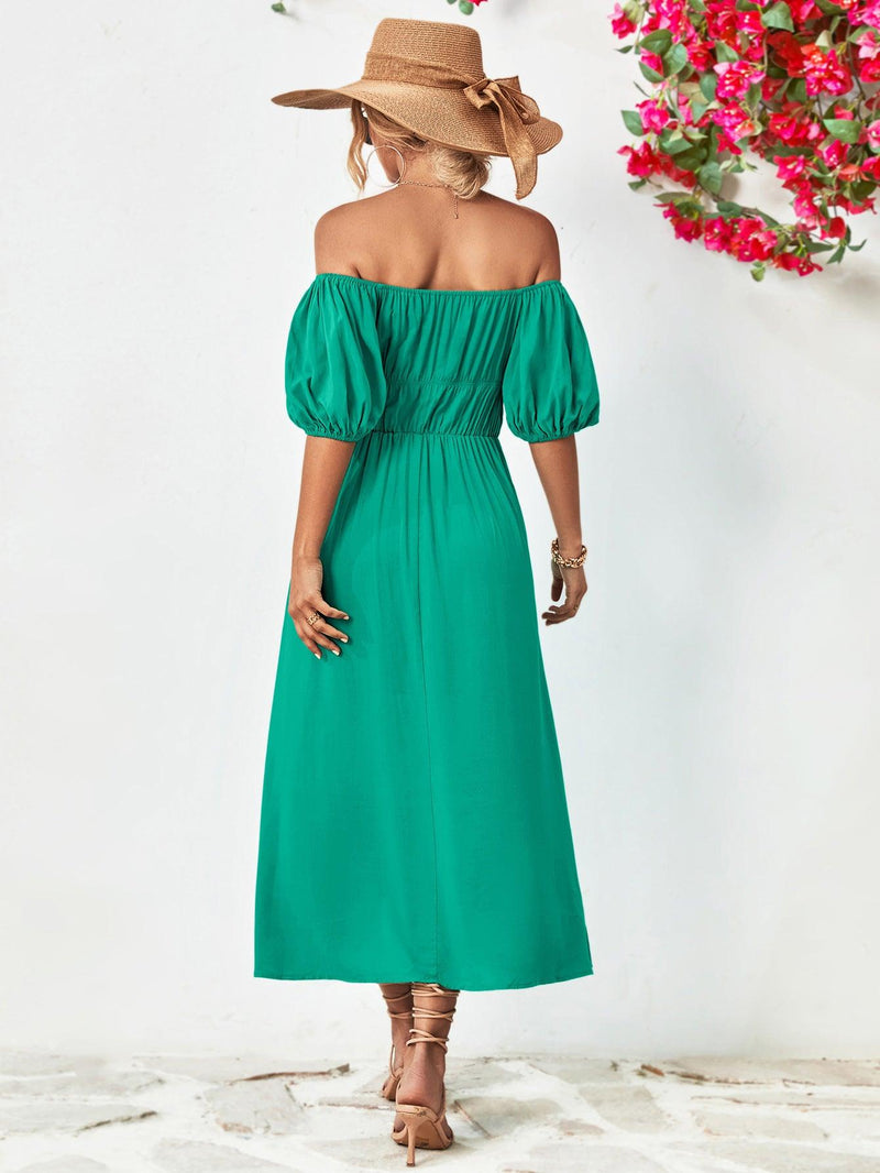 Hazel Blues® | Off-Shoulder Balloon Sleeve Midi Dress - Hazel Blues®