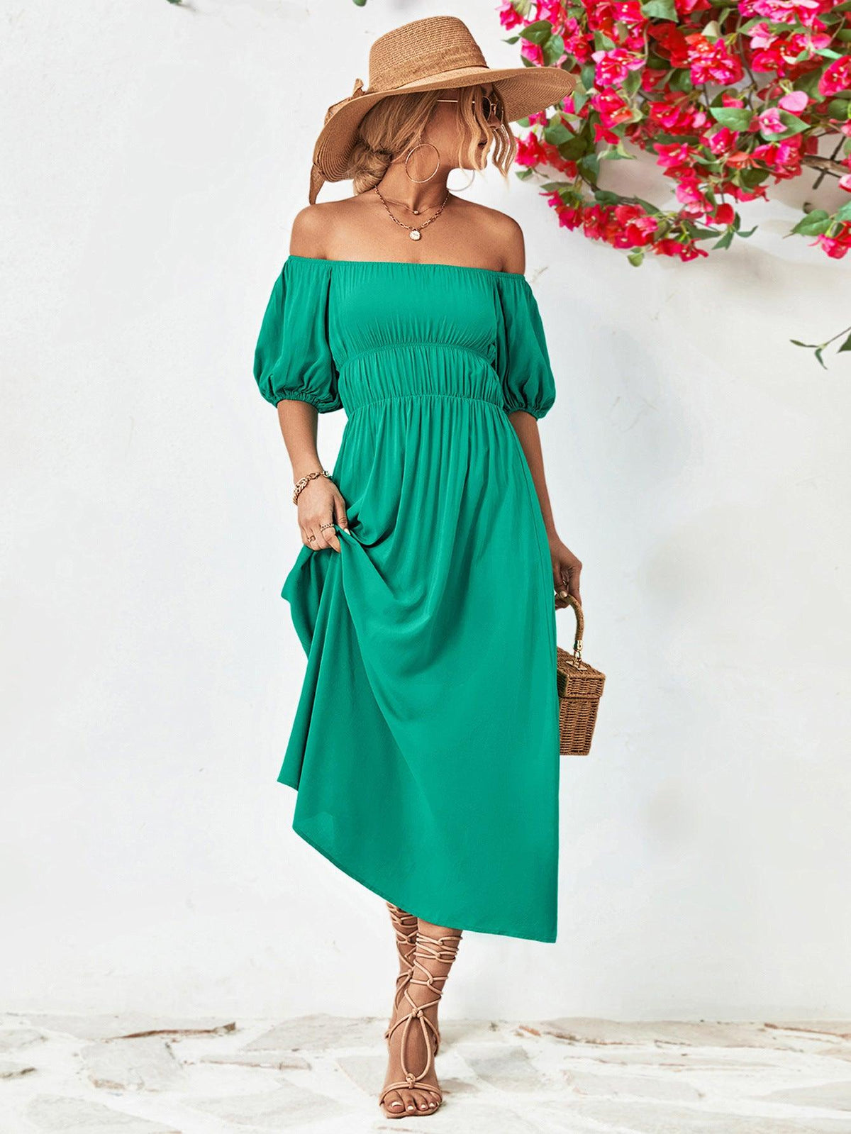 Hazel Blues® | Off-Shoulder Balloon Sleeve Midi Dress - Hazel Blues®