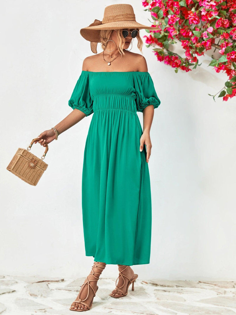 Hazel Blues® | Off-Shoulder Balloon Sleeve Midi Dress - Hazel Blues®