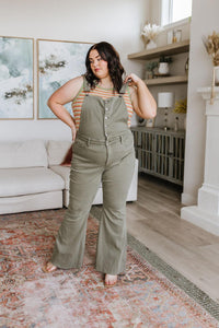 Hazel Blues® | Olivia Control Top Release Hem Overalls in Olive - Hazel Blues®