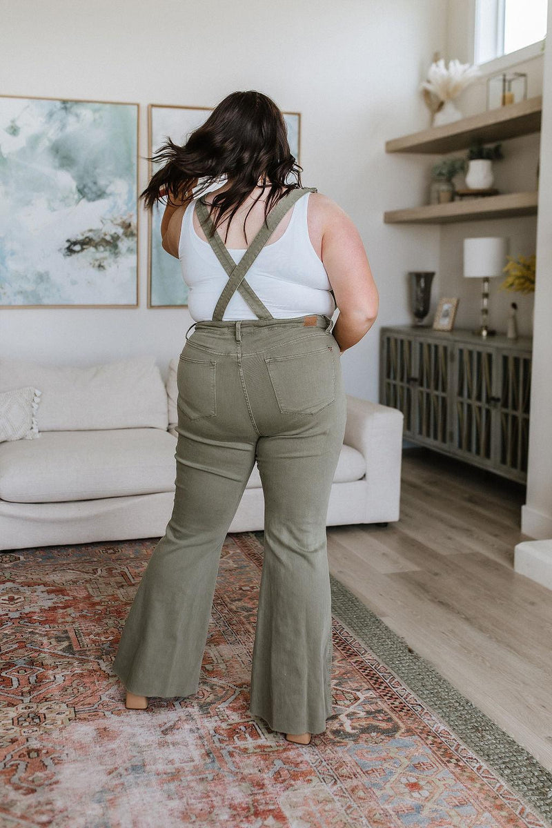 Hazel Blues® | Olivia Control Top Release Hem Overalls in Olive - Hazel Blues®